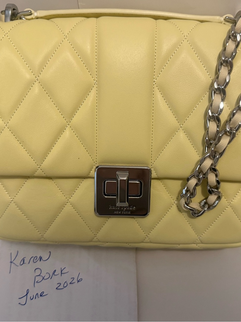 Kate Spade Quilted Yellow Shoulder Bag with Chain Strap new unused